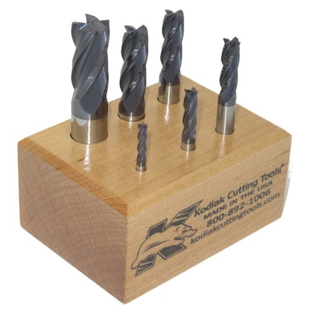 Kodiak Cutting Tools 4 Flute Carbide End Mill Set, 6pc 1/8-1/2 56310007